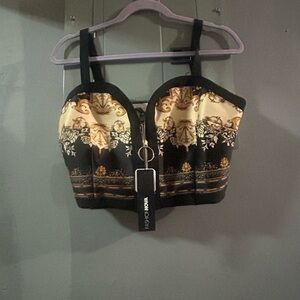 Fashion Nova Black and Gold Patterned Bustier